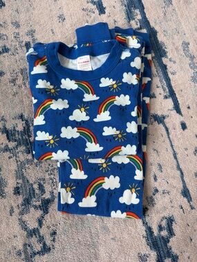 Hanna Andersson Blue Rainbow & Cloud Kids Pajama Set